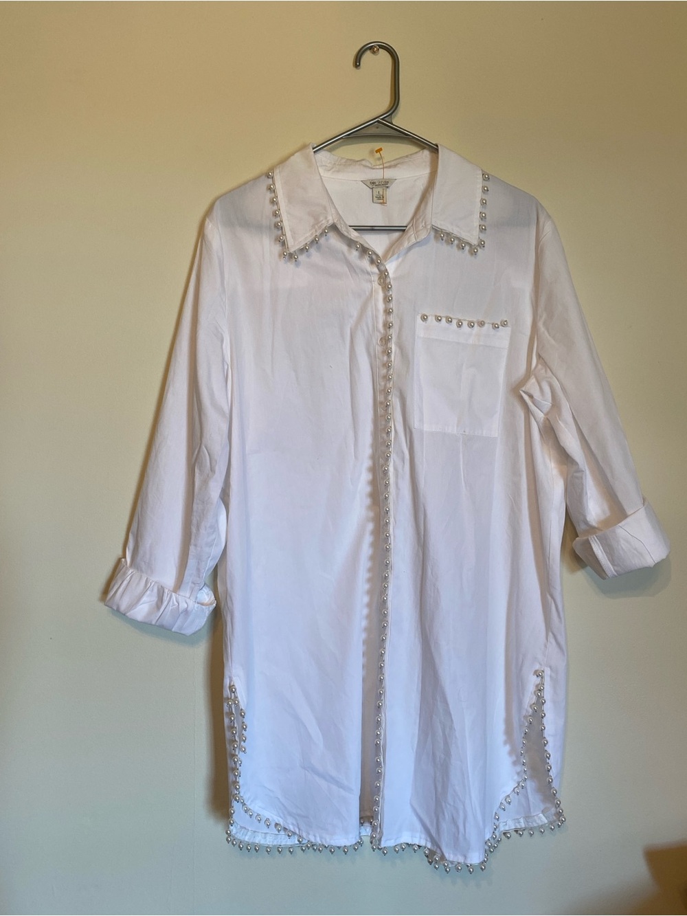 Cato White Pearl-Embellished Long Tunic